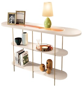Aparador de Sala com Prateleiras Pé em Metal 135cm Evan H01 - D'Rossi - Off White