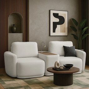 Sofá Sala Modulado 271cm com Console USB Luminária Brumma Bouclê K01 - D'Rossi - Cinza claro