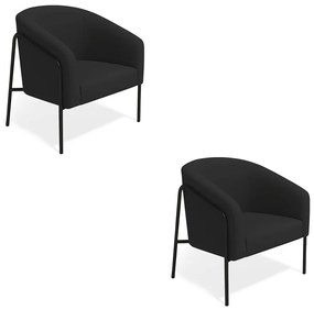 Poltrona Sala Industrial Alta Preto Kit 2 Stella Veludo D03 - D'Rossi - Preto