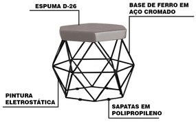 Kit 2 Puff Decorativo Base Preta Elsa Suede Cinza G41 - Gran Belo
