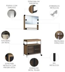 Gabinete de Banheiro Liny 80cm e Espelheira Moscow Mel Z54  - Mpozenat