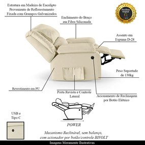 Poltrona do Papai Reclinável Sala de Cinema Madrid Power Elétrica USB PU Bege  G23 - Gran Belo