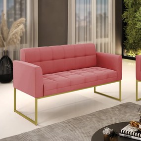 Sofá Namoradeira Elisa Suede Base Metálica Industrial Dourado - D'Rossi - Rose