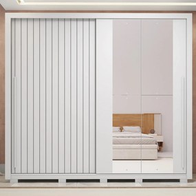 Guarda Roupa Marajó 245cm Ripado 2 Portas de Correr e 4 Gavetas com Espelho MDP Branco G11 - Gran Belo