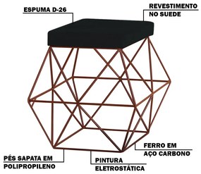 Kit 2 Puffs Decorativo Sala de Estar Base Bronze Trixie Suede Preto G41 - Gran Belo