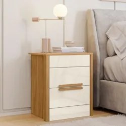 Mesa de Cabeceira 2 Gavetas 51cm Lara Z17 Freijó/Off White - Mpozenato