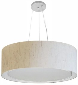 Lustre Pendente Cilíndrico Duplo Md-4125 Cúpula em Tecido 60x25cm Linho Bege - Bivolt