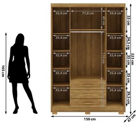 Guarda Roupa Espanha 4 Portas e 3 Gavetas Nature/Brisa - Vila Rica Móveis