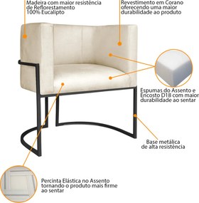 Kit 02 Poltronas Decorativas Luna Base de Ferro Preto Sintético