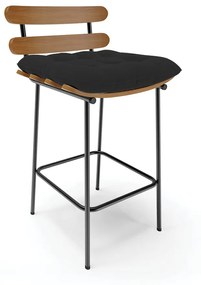 Banqueta Costela Veludo Preto Base Metálica Preto - D'Rossi