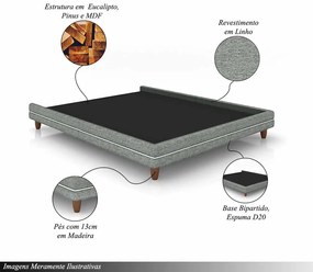 Cama Avulsa para Colchão Queen Torres Pés em Madeira Linho Cinza G91 - Gran Belo