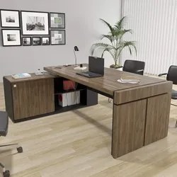 Mesa Diretor em L com Tomada Tamburato A06 Marrom/Preto - Mpozenato
