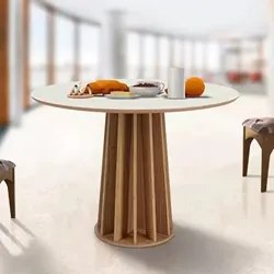 Mesa De Jantar Redonda 4 Lugares Thalia D01 Off White/Freijó - Mpozena