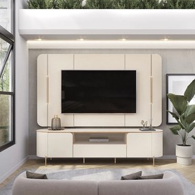 Painel e Bancada TV 75" Floro Frisos Chanfrados 2 Portas OffWhite G18 - Gran Belo