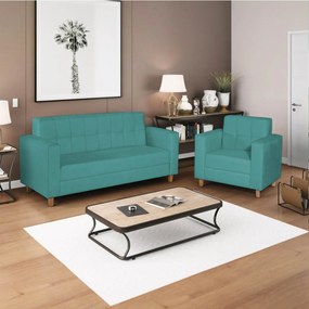 Kit Sofá 2 Lugares e 2 Poltronas Denver Suede Azul Turquesa - ADJ Decor