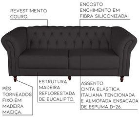 Sofá 3 Lugares Maggiore 220cm Couro Marrom G58 - Gran Belo