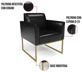 Poltrona Base Industrial Dourado Marisa Corano - Preto