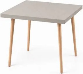 Mesa Safira Quadrada 70 cm com Tampo em MDF Camurça e Pés de Madeira Natural