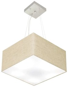 Lustre Pendente Quadrado Md-4005 Cúpula em Tecido 21/35x35cm Rustico Bege - Bivolt