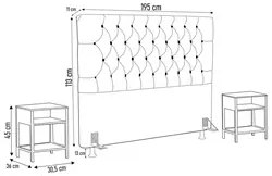 Cabeceira Casal King 195cm Cristal Bouclê Mostarda e 2 Mesas Laterais