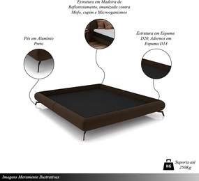 Cama de Casal Avulsa Bezos Madeira Imunizada Pés em Aço Revestimento Veludo Cinza G91 - Gran Belo
