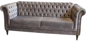 Sofá Chesterfield Assento Tecido Cinza Base Madeira Imbuia 210 cm - 56448 Sun House