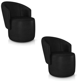 Poltrona Decorativa Orgânica Fixa para Sala Kit 2 Malu Sintético PU M11 - D'Rossi - Preto