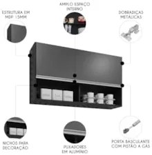 Armário de Cozinha Aéreo 100cm Basculante Mia Z34 Preto/Grafite - Mpoz