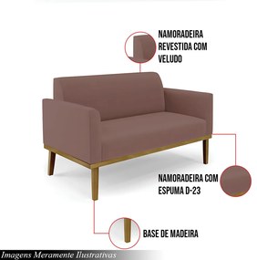 Poltrona Namoradeira Decorativa Isabella Pés Fixo em Madeira Castanho Veludo Rose G19 - Gran Belo