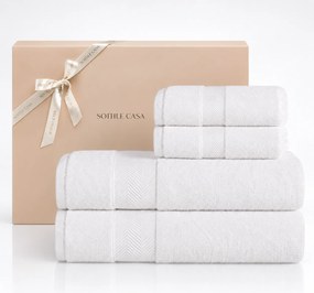 Kit 4 Pçs Toalhas Karsten 100% Algodão Santi c/ Caixa de Presente - Branco Branco