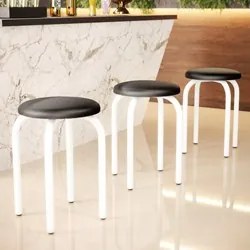 Banqueta Baixa Empilhável em Aço Maviê Sintético Preto/Branco - Mpozen