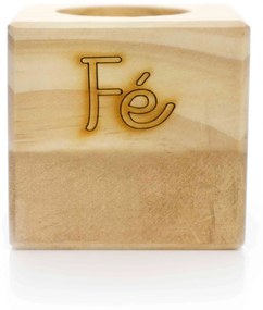 Porta Vela Quadrado Natal Fé Madeira e Dourado 7 cm - D'Rossi