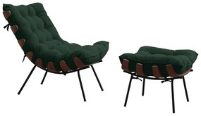 Conjunto Decorativo Poltrona e Puff Abel Base de Madeira Preto Suede Verde G41 - Gran Belo