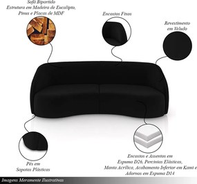 Sofá Decorativo Sala de Estar Bipartido 240cm Clarke Veludo Preto G45 - Gran Belo