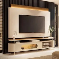 Painel TV 85 Pol e Rack Bancada Dalya Off/Cinamomo H01 - Mpozenato
