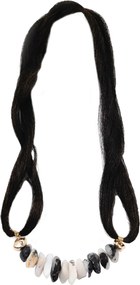 Colar de Mesa Palha Seda Fina Turmalina Negra c/ Quartzo Branco G