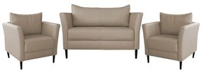 Conjunto Sofá 2 Lugares com 2 Poltronas Pés Palito Lubbock Couro Bege G58 - Gran Belo