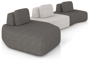 Sofá 3 Lugares Orgânico com Chaise e 2 Módulos Berlim Bouclê Grafite/Cinza Caro K01 - D'Rossi