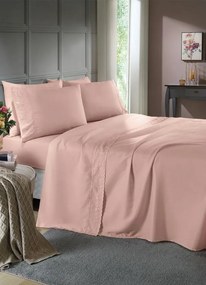 Jogo de Cama 200 Fios Rosa Claro Queen 4 Peças