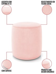 Puff Redondo Orgânico para Sala Malu Suede M11 - D'Rossi - Rosa Bebê
