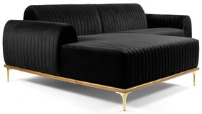Sofá 4 Lugares Bipartido com Chaise Lado Direito Base de Madeira Euro 265 cm Veludo Preto G15 - Gran Belo