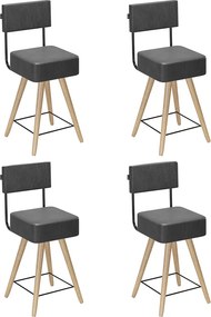 Banqueta Baixa Cozinha 50cm Encosto Pé Madeira Kit 4 Barcelona Pu S02 - D'Rossi - Preto