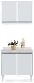 Kit Armário Aéreo e Balcão de Cozinha Lavanderia com Tampo 02 Portas Loren 80 cm - D'Rossi - Branco