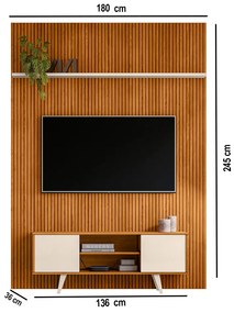 Painel TV 65 Pol 179cm Ripado Valen e Rack Bancada Korelli M20 - D'Rossi - Cinamomo(fosco)/Off White(brilho)