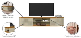 Rack TV 75 Pol 183cm Bancada Suspenso Ripado Aurenzo Cumaru/Opala M20 - D'Rossi