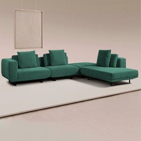 Sofá Modulado Sala de Estar Carmen 532cm Pés de Ferro Linho Rústico Azul Aquamarine G92 - Gran Belo