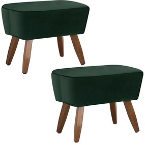 Kit 02 Puffs Decorativos Sala de Estar Pés de Madeira Naomi Veludo Verde G15 - Gran Belo