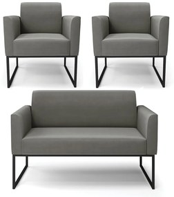 Sofá Namoradeira com 2 Poltronas Base Industrial Preto Marisa Suede Grafite D03 - D'Rossi