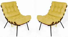 Kit 2 Poltrona Decorativa Costela Suede Amarelo