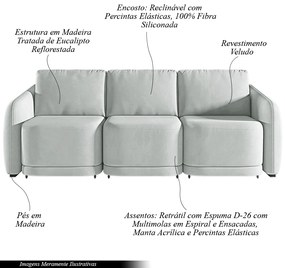 Sofá Cama Modulado Retrátil e Reclinável Decorativo Varsóvia 246cm Veludo Cinza G33 - Gran Belo